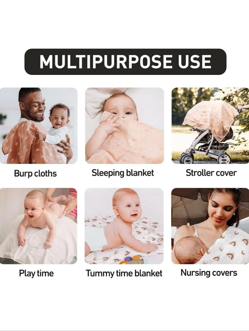 NEW GLLQUEN Baby Boy Girl Muslin Blankets-6 Pack~Gender Neutral Sun Rainbow Moon - Picture 7 of 7